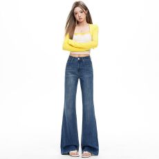 批发复古高腰弹力微喇叭牛仔裤女2026春夏新款不贴腿提臀显瘦马蹄裤子