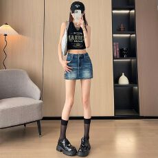 批发高腰牛仔半身裙女<b class='q'>春</b>夏季2026年新款辣妹显瘦a字防走光包臀短裙子