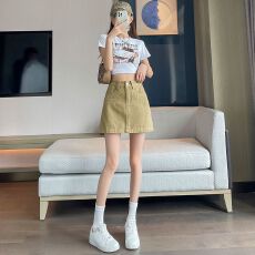 批发卡其色时尚牛仔短裙女夏季薄款2026新款宽松潮流A字牛仔短裙