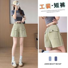 批发卡其色工装牛仔<b class='q'>短裤</b>女2026夏新款大码<b class='q'>高腰</b>宽松显瘦洋气中裤四分裤