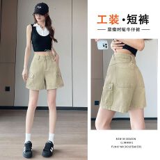 批发工装牛仔短裤<b class='q'>女</b>夏薄款2026新款潮流显瘦百搭辣妹气质设计感短裤子