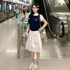 批发韩系学院风休闲<b class='q'>运动服</b>套装夏季新款<b class='q'>衬衫</b>短袖背心半身裙三件套