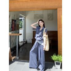 批发已出货 无袖宽松衬衫阔腿休闲<b class='q'>裤</b>套<b class='q'>装</b>2025夏季新款<b class='q'>时尚</b>两件套女