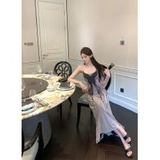 批发已出货 大A摆<b class='q'>连衣裙</b>女夏新款法式名媛气质绝美网纱收腰长裙