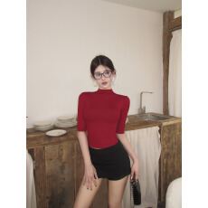 批发已出货 白色半高领短<b class='q'>袖</b><b class='q'>T</b><b class='q'>恤</b>女秋季五分<b class='q'>袖</b>修身辣妹紧身显身材上衣