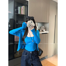 批发已出货 套装女慵懒蓝色<b class='q'>宽松</b>长袖针织开衫外套吊带背心上衣两件套