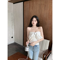 批发已出货 高级感露肩抹胸设计感上衣女纯欲辣妹性感修身一字肩3