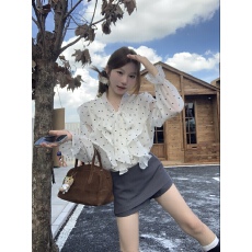 批发已出货 法式荷叶边<b class='q'>波点</b>长袖雪纺<b class='q'>衬衫</b>女秋蝴蝶结系带<b class='q'>衬衣</b>气质上衣