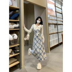 批发已出货 长袖<b class='q'>连衣裙</b>冬季气质收腰假两件<b class='q'>娃娃</b>领长裙