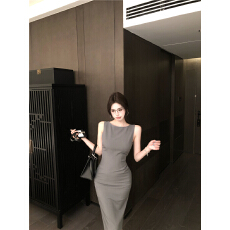 批发已出货 无袖背心连衣裙女<b class='q'>夏</b>季显身材收腰开叉裙中长款包臀裙子