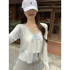 批发已出货 防晒<b class='q'>小外套</b>女夏季2025甜美拼接<b class='q'>蕾丝</b>绑带薄款开衫潮
