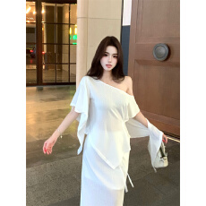 批发已出货 短袖t恤女不规则宽松条纹微透披肩两件套上衣