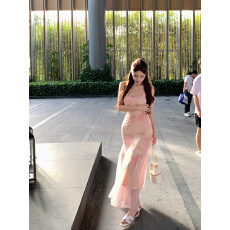 批发已出货 别致绝美假日碎花修身吊带连衣裙气质显瘦网纱长裙女夏季