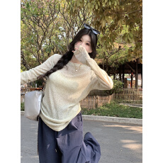 批发已出货 软糯微透设计感<b class='q'>针织衫</b>女春夏季宽松圆领空调<b class='q'>罩衫</b>长袖上衣