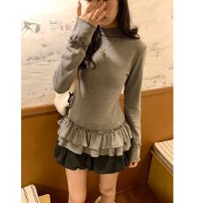 批发已出货 半高领德绒加厚<b class='q'>打底衫</b>女秋冬修身芭蕾风荷叶边上衣