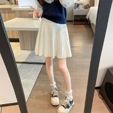 批发已出货 甜美蕾丝花边百褶裙秋季新款高腰显瘦A字短裙针织半身裙