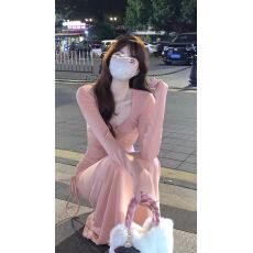 批发已出货 连衣裙女秋季<b class='q'>甜美</b>内搭鱼尾裙方领长袖收腰显身材长裙子