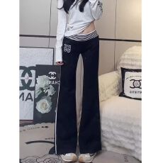 批发已出货 条纹低腰休闲裤女秋冬数字运动裤