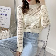 批发已出货 韩系上衣女装新款短款<b class='q'>镂空</b>钩花防晒长袖<b class='q'>针织</b>衫薄毛衣<b class='q'>罩衫</b>
