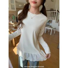 批发已出货 韩系甜辣妹<b class='q'>蕾丝</b>花边下摆设计感<b class='q'>打底衫</b>