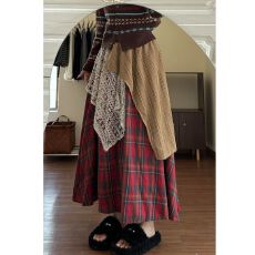 批发已出货 不规则拼接裙子半身裙女秋冬小众别致<b class='q'>复古</b>格子裙A字裙<b class='q'>长裙</b>