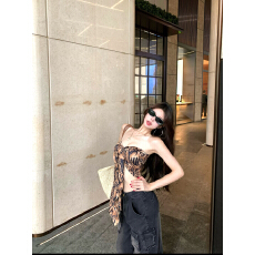 批发已出货 性感虎纹印花打结飘带抹胸<b class='q'>背心</b>女超短款<b class='q'>露</b><b class='q'>脐</b>上衣