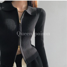 批发已出货 新款春辣妹修身<b class='q'>短款</b>长袖设计感拉链<b class='q'>毛衣</b>开衫打底