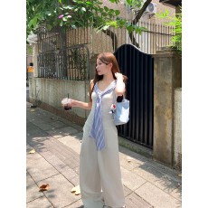 批发已出货 条纹海军领正肩短袖T恤女装夏季设计感修身短款披肩上衣