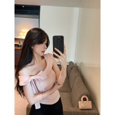 批发已出货 一字肩扭结绑带收腰短袖T恤女夏不规则别致露肩气质上衣