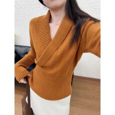 批发已出货 气质交叉V领<b class='q'>针织衫</b>女2025秋冬季<b class='q'>不规则</b>收腰显瘦上衣