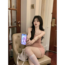 批发已出货 粉色细绳吊带连衣裙中裙