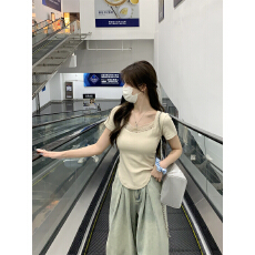 批发已出货 蕾丝边方领蝴蝶结短袖<b class='q'>T</b><b class='q'>恤</b>