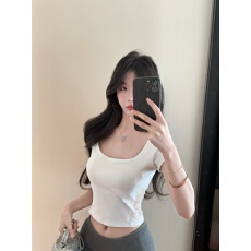 批发已出货 纯欲风性感蕾丝黑色短袖T恤女装夏季<b class='q'>短款</b>U领修身显瘦上衣