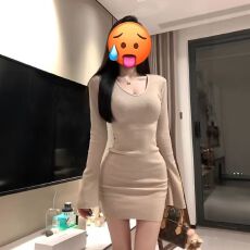 批发已出货 辣妹长袖连衣裙气质打底V领针织秋冬修身新款卡其裙子