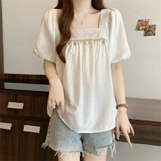 批发已出货 雪纺泡泡袖衬衫女洋气减龄夏季大码胖mm<b class='q'>宽松</b>遮肚短袖上衣
