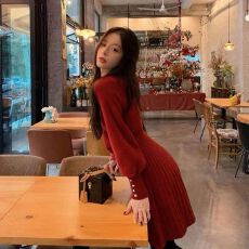 批发已出货 水<b class='q'>貂绒</b>秋冬连衣裙收腰显瘦中长款裙甜美针织内搭