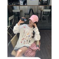 批发已出货 蕾丝花边小狗印花长袖T恤女2024<b class='q'>夏季</b>新款防晒上衣