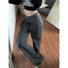 批发已出货 黑灰色绑带女秋<b class='q'>冬</b>季慵懒风直筒裤