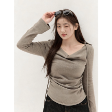 批发已出货 荡领收腰显瘦辣妹长袖t恤秋冬<b class='q'>打底衫</b><b class='q'>大码</b>上衣女