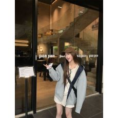 批发已出货 美式复古撞色连帽拉链<b class='q'>卫衣</b>外套女宽松<b class='q'>开衫</b>慵懒风上衣