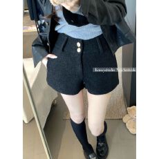 批发已出货 咖色复古毛呢休闲短裤<b class='q'>冬</b>季百搭直筒裤a字热裤包臀裤子