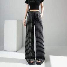 批发已出货 <b class='q'>休闲</b>裤条纹阔腿裤女2025春季新款垂感高腰显瘦直筒裤子
