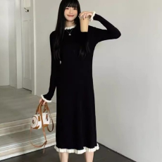 批发已出货 高级感长袖针织宽松外穿气质中长款简约毛衣<b class='q'>通勤</b>连衣裙女