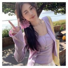 批发已出货 韩系穿搭一整套2026<b class='q'>秋</b>冬款女紫色上衣吊带背心两件套女