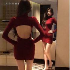 批发已出货 高领长袖<b class='q'>连衣裙</b>女冬季内搭性感露背<b class='q'>修身</b>打底包臀短裙子