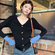 批发已出货 爆款修身显瘦打底针织衫<b class='q'>女</b>春季<b class='q'>毛衣</b>内搭撞色长袖V领上衣