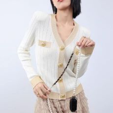 批发已出货 小香外套女时尚设计感别致撞色修身显瘦百搭V领针织开衫