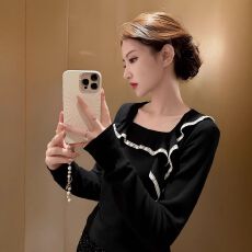 批发已出货 长袖打底衫女冬季巨好看气质减龄不规则小香义乌T恤上衣