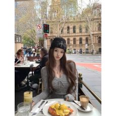 批发已出货 纯欲灰色镂空针织衫女秋冬新款绑带设计感打底衫毛衣