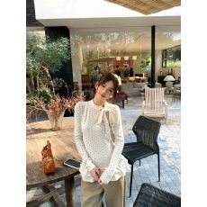 批发已出货 法式设计感波点绑带蝴蝶结长袖t恤女秋冬新款